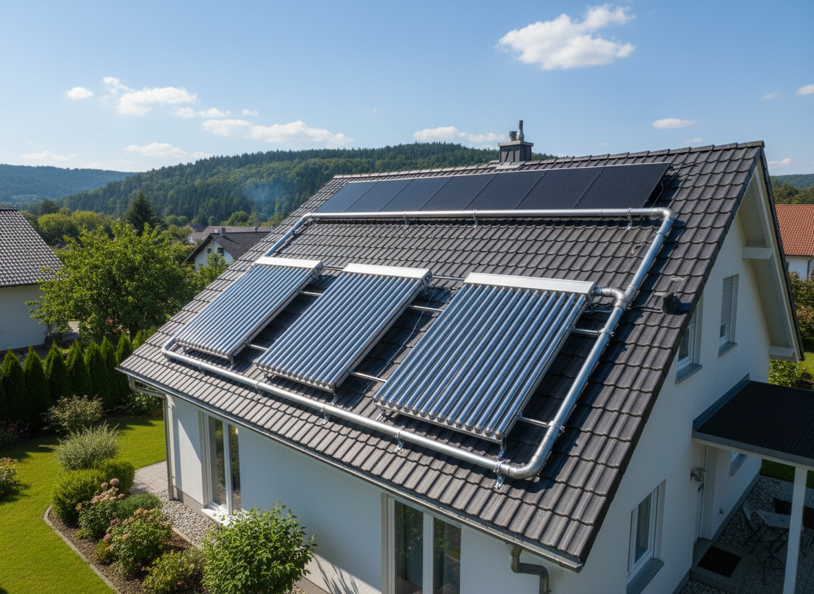 Solarthermische Kollektoren auf einem Ziegeldach